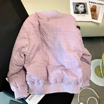 夾棉外套紫色肌理感棉衣女加厚溫柔短款時尚百搭夾克冬新款【聚宝屋】