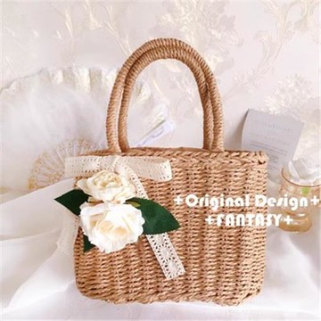 森系文藝手工花朵沙灘海邊度假草編包新款夏手提包藤編包編織包女