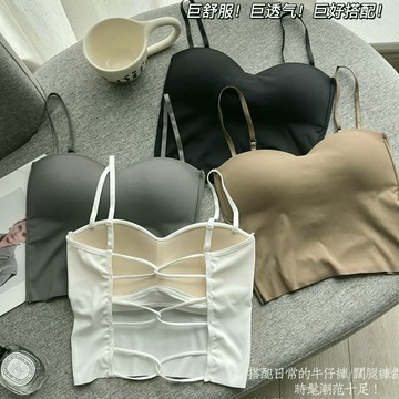 純欲風別致交叉美背吊帶背心女帶胸墊辣妹外穿薄款顯瘦抹胸打底衫
