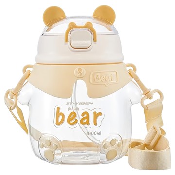 ST-YIBEN 小熊兒童水壺 大容量塑膠大肚杯  850ml  1個  米黃色