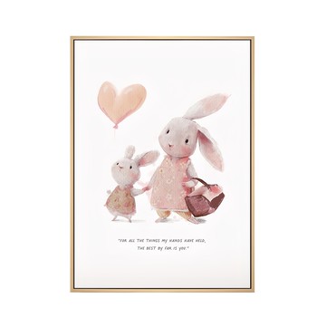 兔子母女與氣球裱框畫  70 x 50cm  木色