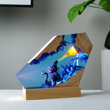 【現貨速發】哥斯拉樹脂夜燈 哥斯拉實木擺件 實木環氧樹脂夜燈 創意家居手工工藝品