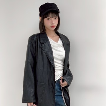 【Aa.chic熱賣商品】歐膩小姐姐質感皮革外套(兩色).女裝/翻領/質感/皮外/西裝/外套/秋冬【C058870】