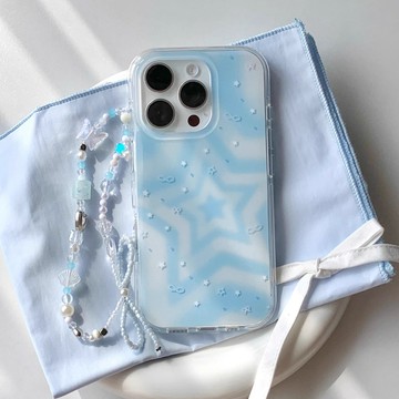 海鹽藍星星手機殼適用於iPhone16雙層IMD蘋果17ProMax系列掛繩蘋果15大孔防摔14硬殼13新品12保護殼