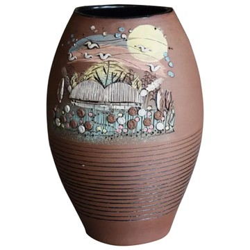美濃燒 夕照美景花器  Brown  10 x 24.2cm