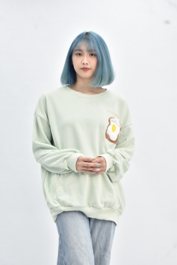 (2XL) waffles 落肩綠色長袖上衣