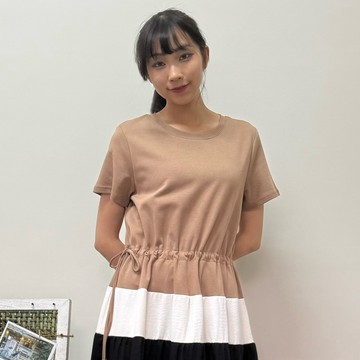 【Hana Mokuba】花木馬日系女裝 鬆緊拼接剪裁洋裝