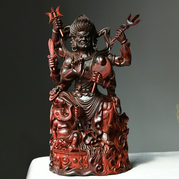 佛像 宗教擺件 家居擺件印度小葉紫檀八臂金剛擺件高油高密老料名家手工清刀款木質工藝品