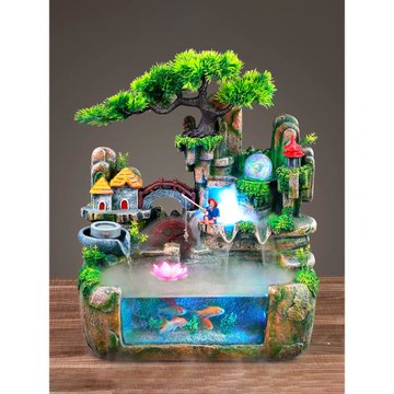 客廳假山流水噴泉循環水小高山小型瀑布山水魚缸水景裝飾造景擺件