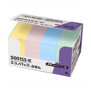 3M Post-it ポストイット エコノパック強粘着付箋 パステルカラー4色 3M-5001SS-K