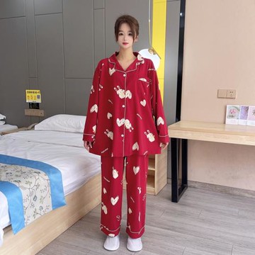 卡通兔加肥大碼睡衣女200斤純棉開衫春秋長袖胖mm休閑家居服套裝