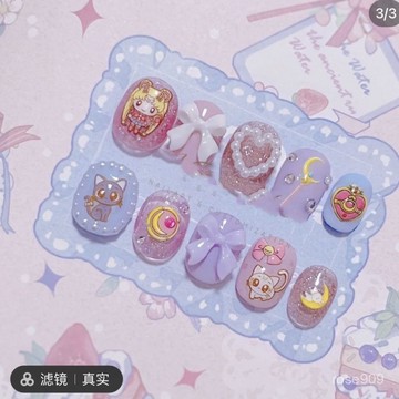 ✨Hannah✨手工穿戴甲美甲貼片衕款可愛美少女蝴蝶結貼紙穿戴甲假指甲純手工穿戴甲 VMFY