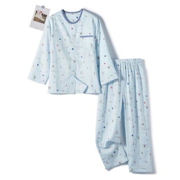 兒童中大童男孩寶寶棉紗長袖紗布家居服套裝圓領男童睡衣春秋純棉