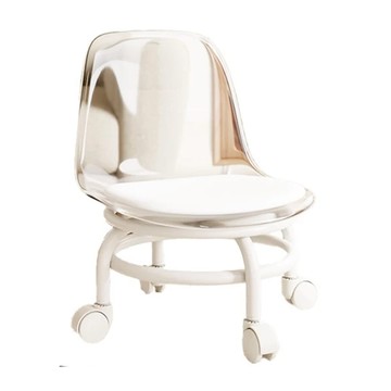 滑輪矮凳 椅背款  防水耐用高質感荔枝皮革  人體工學靠背  加固雙層框架  360°可移動滾輪  透明  1個