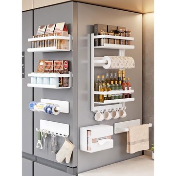 廚房置物架冰箱側面磁吸掛鉤收納盒紙巾保鮮膜免打孔放調味料掛架