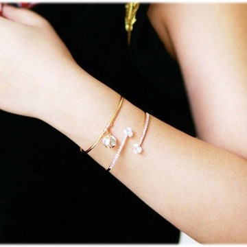 PS MALL雙心纏繞交錯鑲鑽手環 1入