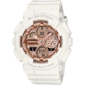 CASIO G-SHOCK 時尚雙顯電子錶 女錶 手錶-玫瑰金x白 GMA-S140PG-7A