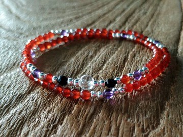 天然半寶石-小任性系列-紫水晶紅瑪瑙純銀雙圈手鍊