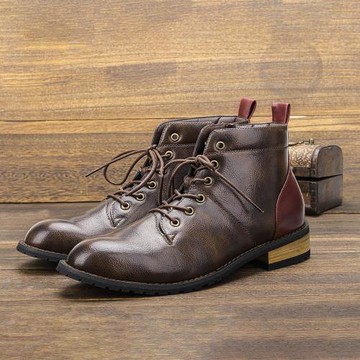 Men's single boots wood root short boots男士單靴木根增高短靴