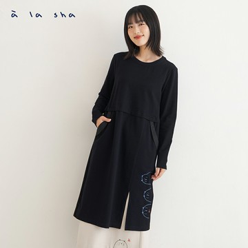a la sha Q咪開衩長袖洋裝