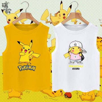 皮卡丘可愛聯名精靈寶可夢純棉背心男女大中兒童裝學生無袖T恤衫