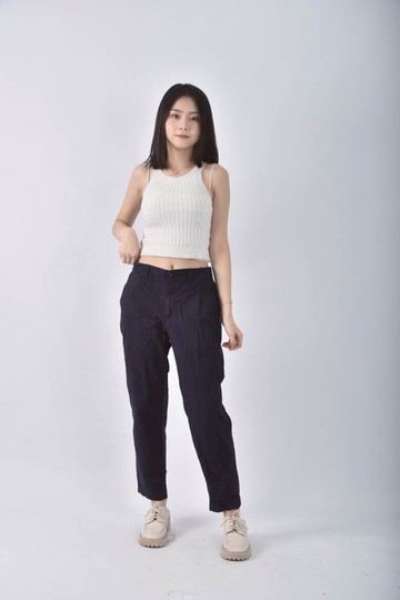 (L) uniqlo高腰寬鬆藍色長褲