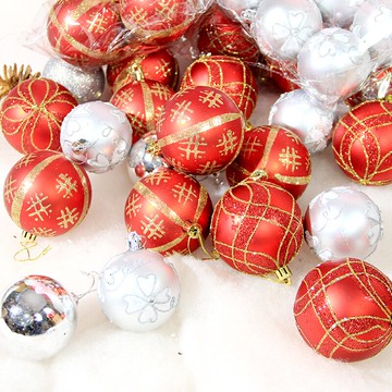 圣誕節元旦裝飾品掛飾球日韓版圣誕樹掛球紅色銀色7cm金莎彩繪球