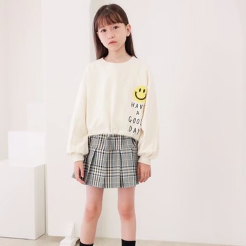 大小童 韓系大微笑短版棉質長袖上衣 秋冬童裝 大童上衣 大童長袖 女童長袖 女童上衣 秋冬上衣