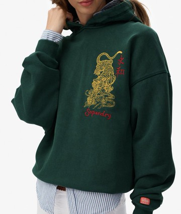 Superdry Women's Tokyo Narrative Oversized Hoodie Green Size: 6