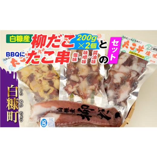 ふるさと納税 北海道 白糠町 「しらぬか産柳だこ」とBBQに「たこ串(塩味・味噌味・醤油味)」のセット