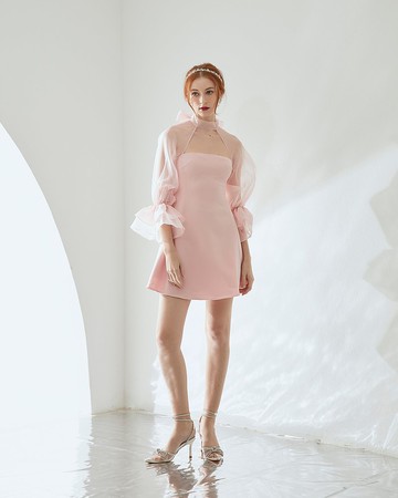 真絲雪紡袖 Rosy 迷你連衣裙 正式連衣裙 長款連衣裙 粉色連衣裙