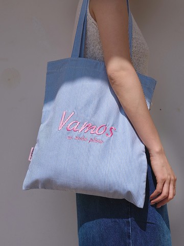 超百搭的 藍白條紋撞色刺繡 帆布袋