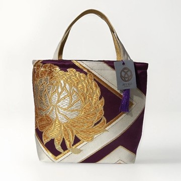 獨一無二真絲和服袋帶托特包, 日本手工刺繡升級改造包, 和風藝術