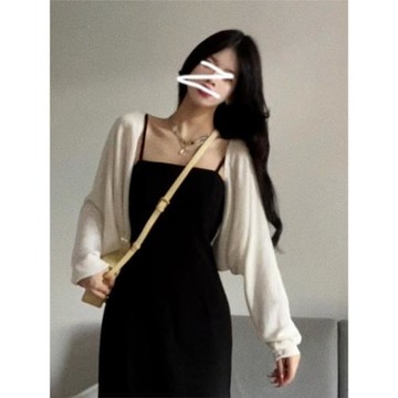 法式小坎肩冰絲針織防曬開衫薄款女披肩早春配吊帶連衣裙外搭罩衫