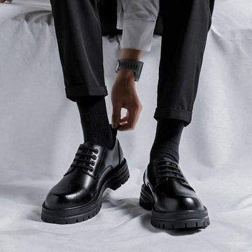 秋季男鞋真皮西裝英倫商務正裝皮鞋男厚底增高大頭休閑鞋工裝鞋子