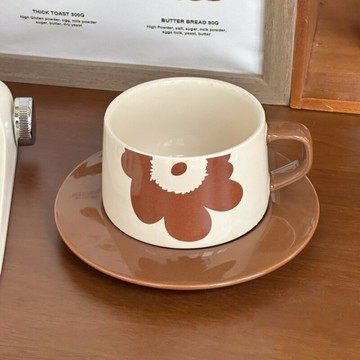 ??快速出貨?? 公司貨 復古杏咖花朵咖啡杯碟套裝手繪拿鐵杯原創禮物陶瓷杯高檔下午茶杯