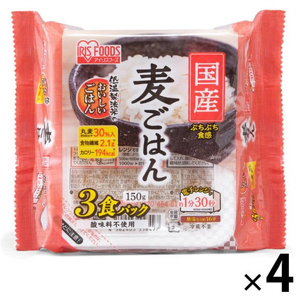 アイリスオーヤマパックごはん 12食 国産麦ごはん 150g×3食 4個　アイリスフーズ 　包装米飯 米加工品