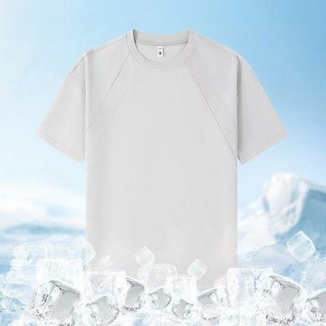 【夏季上新】冰感萊賽爾圓領短袖T恤男女款純色拼接汗衫情侶休閒短袖