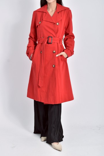 (M) burberry質感棉質長款風衣紅色外套