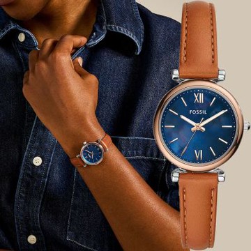 FOSSIL Carlie Mini 簡約大三針羅馬女錶 雙12購物節 送禮首選-玫瑰金x酒紅/27mm ES5428