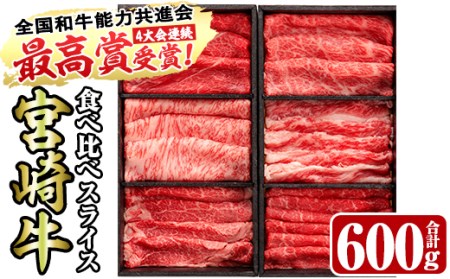 ＜宮崎牛・3D冷凍＞6部位食べ比べスライス(合計600g)