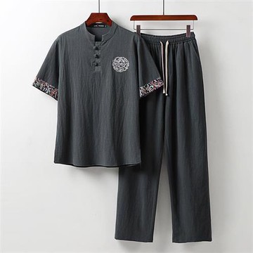 【米蘭精品】現貨+預購 新中式棉麻上衣棉麻襯衫唐裝上衣日系亞麻罩衫休閒男裝-套裝漢服印花5色74ll9