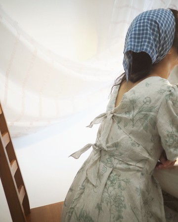 植物圖鑑印花 / 田園格調可前後兩面穿著 綁結連身裙 Bowti Dress