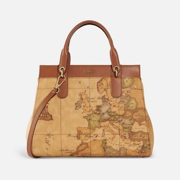 Alviero Martini 義大利地圖包 手提肩背拉鍊醫生包32cm-地圖黃