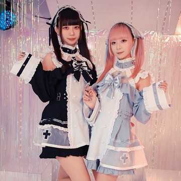 原創地雷系蘿莉塔天使之約小高領露肩可拆袖洋裝短褲套裝JJ2553