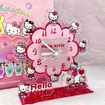 ✨臺灣出貨✨可愛HelloKitty時鐘表少女心學生亞克力桌面擺件凱蒂貓摩天輪立牌