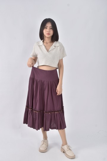 (XL) sandro棉質串珠紫色長裙