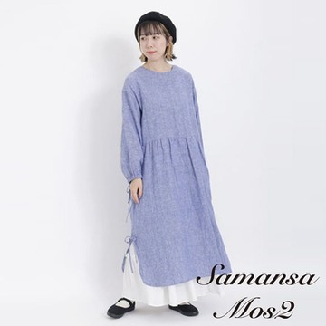 Samansa Mos2  2WAY前後穿亞麻布綁結設計開襟洋裝