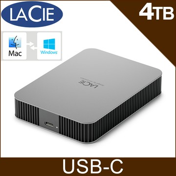 LaCie Mobile Drive USB-C 4TB 外接硬碟-月光銀(STLP4000400)