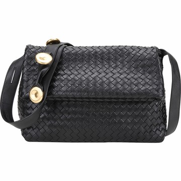 BV BOTTEGA VENETA 寶緹嘉  THE FOLD 小羊皮編織折疊手拿/斜背包(黑色)